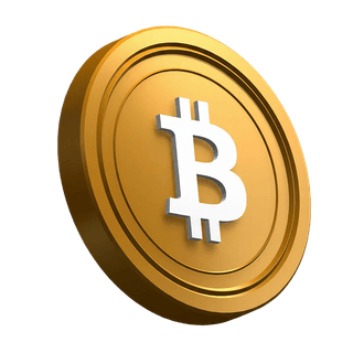 Moeda Bitcoin (BTC) inclinada na área de destaque do design